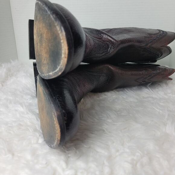 Vintage Lucchese 2000 Boots Mens Black Cherry Ostrich Smooth Quill Roper Exotic